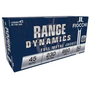 Fiocchi Range Dynamics 45 ACP 230gr FMJ Ammo - Box of 50