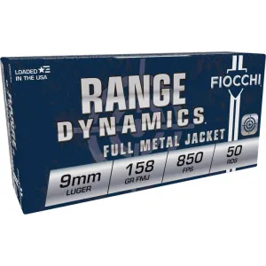 Fiocchi Range Dynamics 9mm 158gr FMJ Ammo - Box of 50