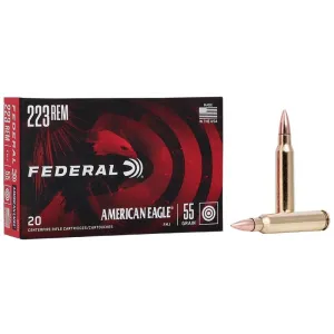 Federal American Eagle 223 Rem 55gr FMJ Ammo - Box of 20