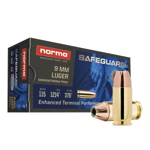 Norma Safeguard 9mm 115gr JHP Ammo - Box of 50