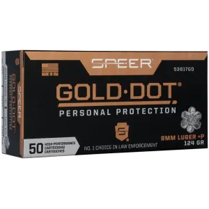 Speer Gold Dot 9mm Luger +P 124gr GDHP Ammo - Box of 50
