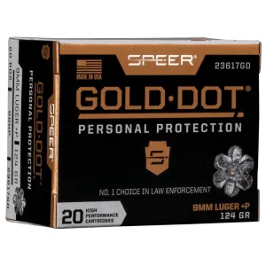 Speer Gold Dot 9mm Luger +P 124gr GDHP Ammo - Box of 20