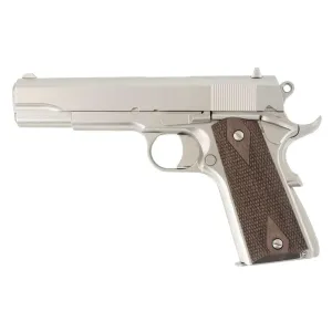 Tisas Stakeout 9mm / .38 Super 1911 Pistol - 5" - Nickel - 2x 9rd Mags