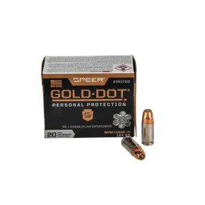Speer Gold Dot Personal Protection 9mm Luger +P 124 gr JHP - Box of 20