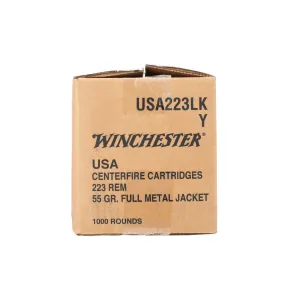 Winchester USA 223 Rem 55gr Full Metal Jacket Ammo - Box of 1000