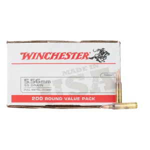 Winchester USA 5.56 NATO 55 gr Full Metal Jacket Ammo - Box of 200