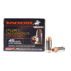 Winchester Defender 45 ACP 230gr Bonded Jacketed Hollow Point Ammo - Box of 20