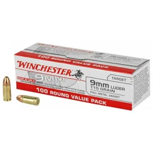 Winchester USA Pistol 9mm 115gr FMJ Ammo - Case of 500