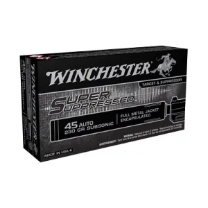 Winchester USA .45 ACP 230gr FMJ Super Suppressed Ammo - Box of 50