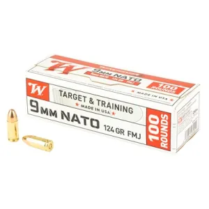 Winchester USA White Box 9mm NATO 124gr FMJ Ammo - Box of 100