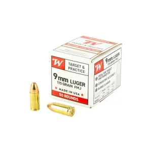 Winchester USA White Box 9mm 115gr FMJ Ammo - Box of 50