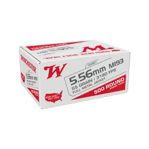 Winchester USA White Box M193 5.56 NATO 55gr FMJ Ammo - Box of 500