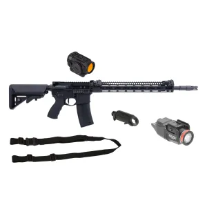 Troy Industries TLR12 5.56 Rifle - SOCC 15" HP Rail with Offset Sights - 18" and Primary Arms SLx Advanced Push Button Micro Red Dot Sight - Gen II, Magpul MS1 Sling - Black, and Streamlight TLR RM 1 Compact Rail Mount Light - 500 Lumen - Black