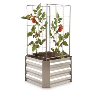 CASTLECREEK Small Square Raised Galvanized Steel Planter Box with Trellis