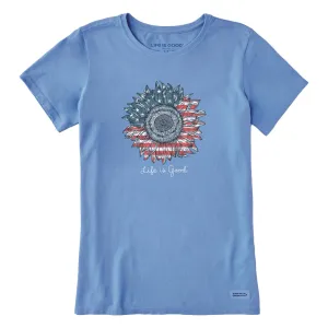 Life is Good Women's American Sunflower Crusher Short Sleeve