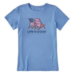 Life is Good Women's Tie Dye Americana Beach Chairs Crusher Short Sleeve