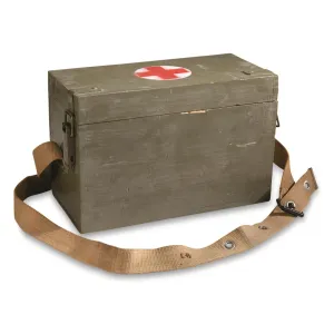 Czech Military Surplus Wood First Aid Case with Shoulder Strap Used