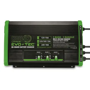 Norsk EVO-TEC 12V + 12V/16V + 24V - 3-Bank On-Board Lithium Charger