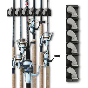 Rush Creek 6 Fishing Rod Wall Rack with Textured Rubber Swivel Grip