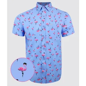 RETRO RIFLE Tactimingo Flamingo Button Down Shirt - Blue / Pink