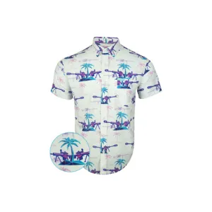 RETRO RIFLE Palm V3 Button Down Shirt - White & Purple