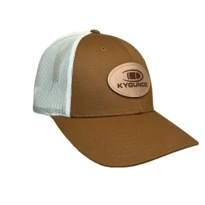 KYGUNCO Leather Logo Patch on Richardson 115 Low-Pro Trucker Cap MD/LG | Caramel & Birch