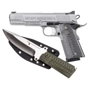MAGNUM RESEARCH 1911 "G" 45ACP 5" 8rd Pistol w/ Fixed Blade Knife - Stainless | G10 Grips