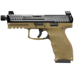 HK USA VP9 Tactical 9mm 4.7in 17rd Pistol w/ Night Sights & Threaded Barrel - FDE | Black