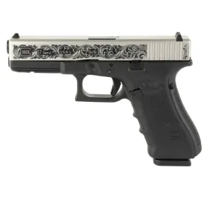 GLOCK G17 G4 9mm 4.49" 17rd Pistol | Stainless Engraved Scrollwork Slide