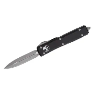 MICROTECH KNIVES Ultratech AUTO OTF Knife 3.46: Double-Edge Dagger Blade w/ Black Aluminum Handles