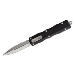 MICROTECH KNIVES Dirac AUTO OTF 2.92" Combo Dagger Blade | Black Aluminum Handles