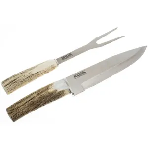 SILVER STAG KNIVES 2-Piece Carving Set, 8" Carving Knife + Matching Fork | Antler Handles