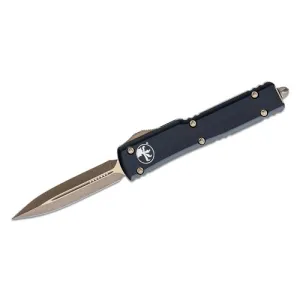 MICRO TECH KNIVES UTX-70 OTF Knife 2.41" Bronze Double Edge Dagger Blade - Black Handles