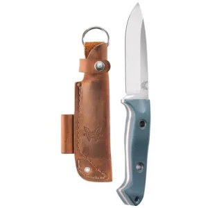 BENCHMADE Bushcrafter Fixed Blade Knife 4.4" Drop Point Blade w/ Green G10 Handles & Leather Sheath