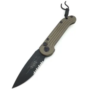 MICROTECH KNIVES Ludt Auto 3.375" Black Partially Serrated Tan Alum