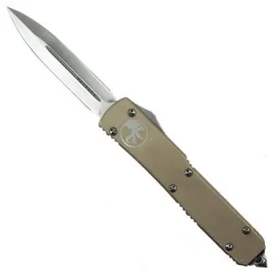 MICROTECH KNIVES Tan Ultratech OTF Knife, Satin Double Edge