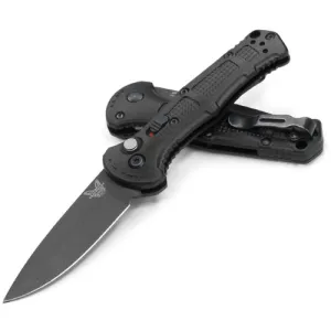 BENCHMADE 9570BK Mini Claymore AUTO Folding Knife 3" Black Drop Point Plain Blade - Black Handles