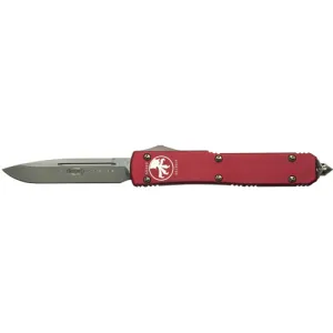 MICROTECH KNIVES UTX-85 OTF 3.125" S/E Stonewash Partially Serr Red