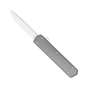 COBRATEC CM154 AUTO OTF Knife 2.3" Drop Point Blade w/ Grey Aluminum Handles