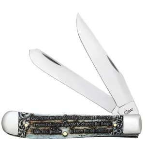 CASE KNIVES Smooth Naturl Bone Trap Velvet Box Serenity Prayer