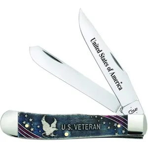 CASE KNIVES U.S. Veteran Set Natural Bone w/Blue/Red Trapper