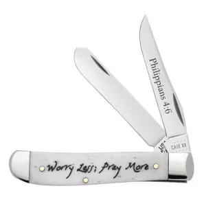 CASE KNIVES Religious Sayings-Ntrl Bone Mini Trappr-Worry,Pray