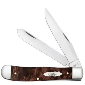 CASE KNIVES Brown Maple Burl Wood Trapper Pocket Knife 4.13" Closed w/ Clip & Spey Blades
