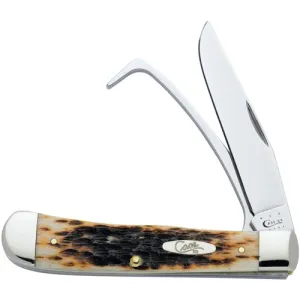 CASE KNIVES Amber Bone Peach Seed Jig Equestrian's Knife