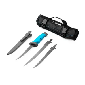 TRUE UTILITY Swift Edge Fish Fillet Knife Kit (3 Blades w/ TPR Handle, Sheath, & Storage Wrap)