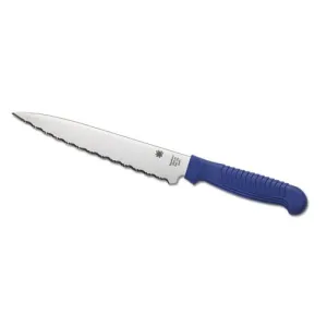 SPYDERCO Kitchen Utility Knife 6" Ltwt Blue Serrated Edge