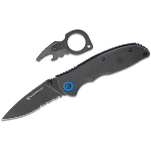 SMITH & WESSON Folding Knife 3.23" Combo Blade w/ Black Zytel Handels & Keychain Tool