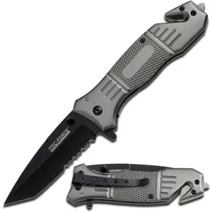 TAC-FORCE USA TF-434T Assisted Openin Folding Knife 3.25" Combo Tanto Blade - Grey Aluminum Handles
