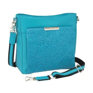 GUN TOTE'N MAMAS Slim Crossbody, Debossed USA Cowhide Conceal Carry Purse | Turquoise Blue