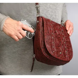 GUN TOTE'N MAMAS Simple Bling Tooled Leather Chery 8.5"